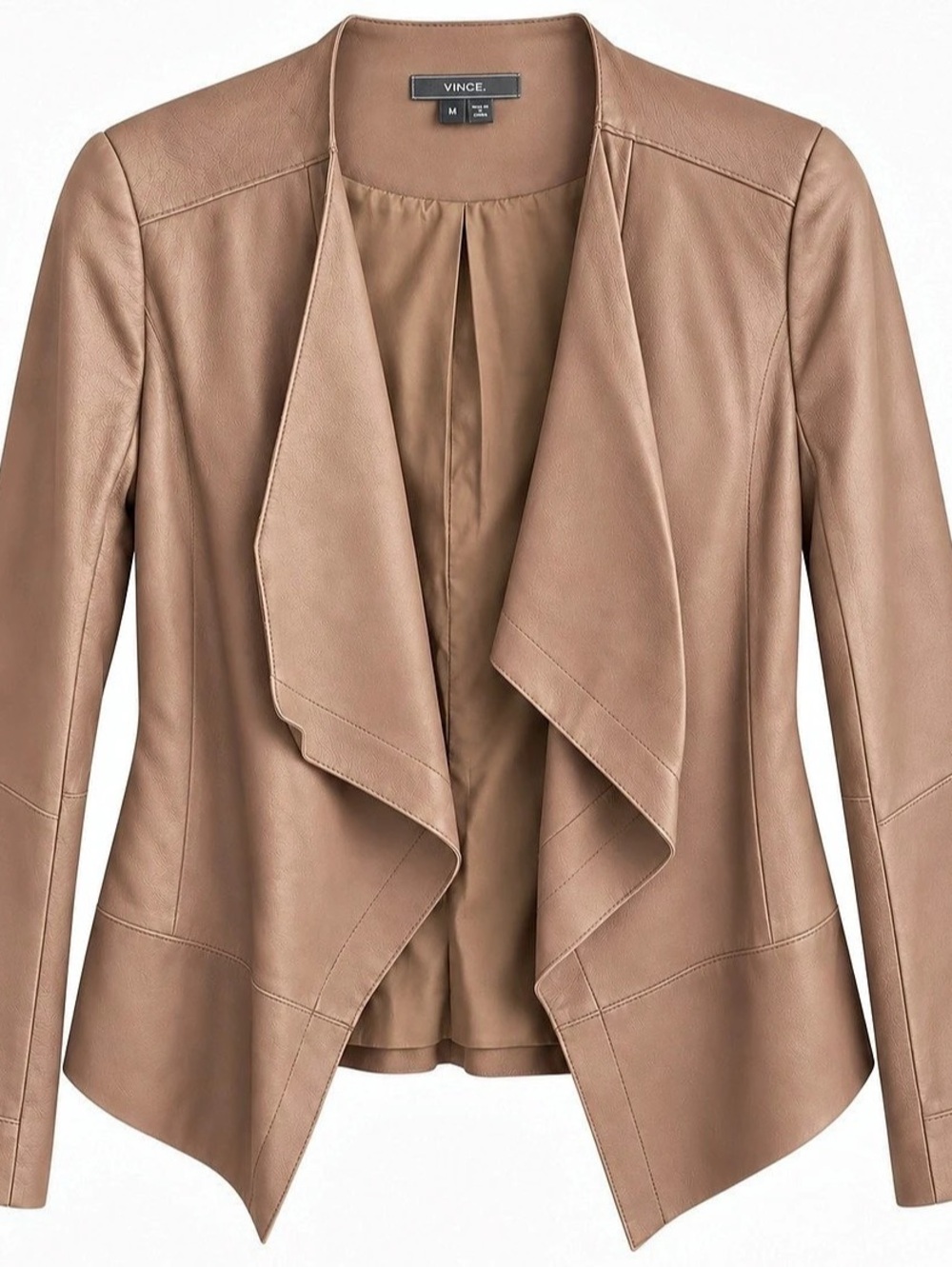 Vince Leather Drape Front Jacket Brown Medium